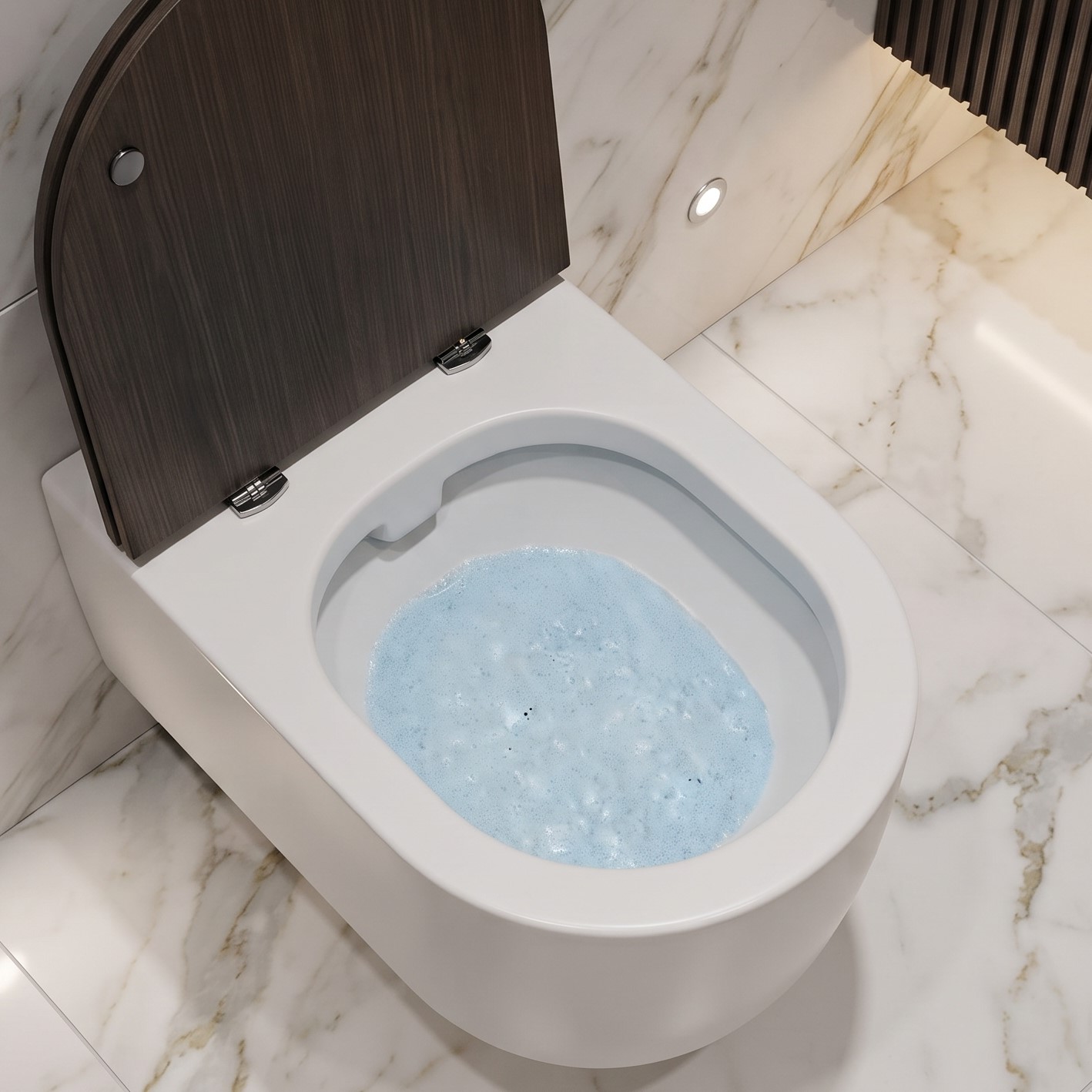 Dense Swell foam filling a toilet bowl
