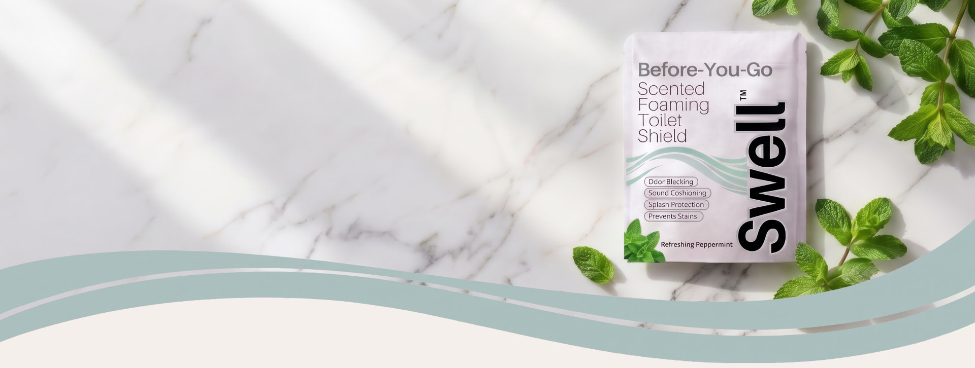 Swell peppermint sachet on marble with fresh mint